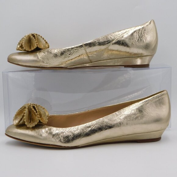 Loeffler Randall Shoes - Loeffler Randall Gold Leather Ballet Flats | Pointy Toe | 3D Floral | VGUC | 10